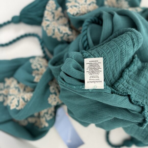 NWT Sundance "Spice Route" Embroidered Wide Leg Viscose Pants Sz M Teal $118 - Picture 15 of 15